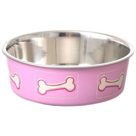 Loving Pets Stainless Steel & Coastal Pink Bella Bowl with Rubber Base  Small 1.25 Cups (5.5"D x 2"H)