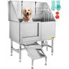 VEVOR 50 Inch Dog Grooming Tub, Professional Stainless Steel Pet Dog Bath Tub, with Steps Faucet & Accessories Dog Washing Station Left Door