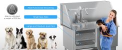 Professional Stainless Steel Dog Bathing Station - Dog Grooming Tub w/Ramp, Storage Drawer, Floor Grate & Faucet/Dog Bathtub for Large,Medium & Small