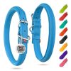 Blue Ultra Soft Rolled Leather Dog Collar for Small Dogs Soft Padded Dog Collars for Small Medium Dogs 8-10 inch Neck