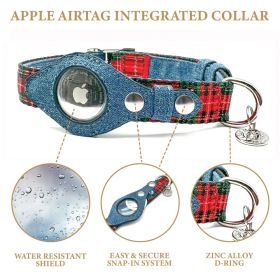 Apple Airtag Integrated Collar (Color: Red Plaid, size: small)