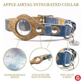 Apple Airtag Integrated Collar (Color: Denim & Cork, size: medium)