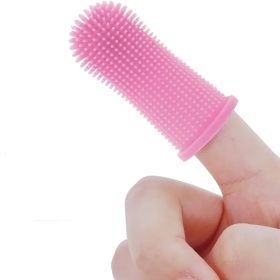 Dog Super Soft Pet Finger Toothbrush Teeth Cleaning Silicone Tooth Brush Tool Dog Cat Cleaning (Color: pink)