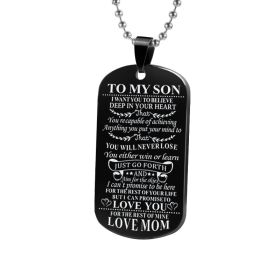 Family Necklaces Dog Tags Dad\mom To Son\daugthter Pendant Inspirational Necklace Metal military Dog tag Engraving Steel Gift (Style: MomTo Son, Color: Black)